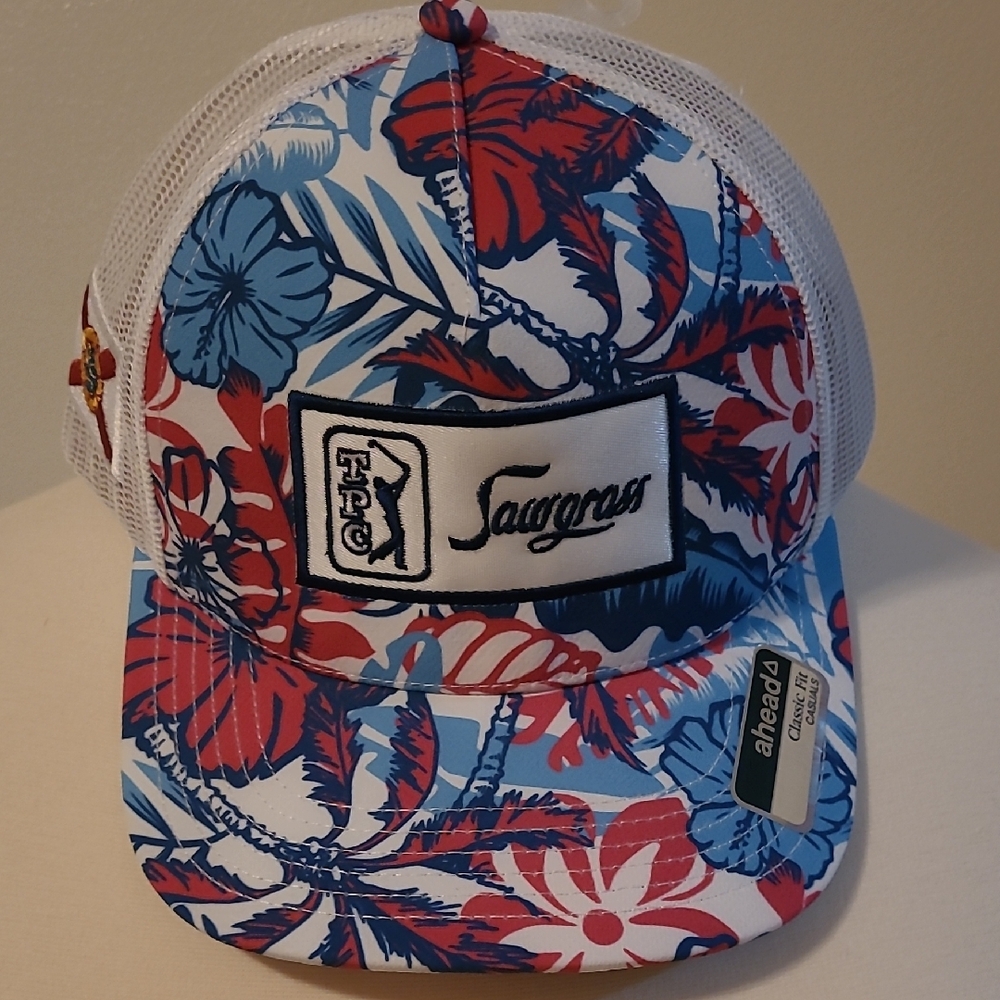 Ahead Floral Trucker Hat - Red, Blue, White
